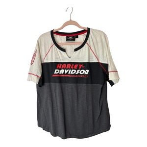Harley-Davidson Black and Cream Women's Top